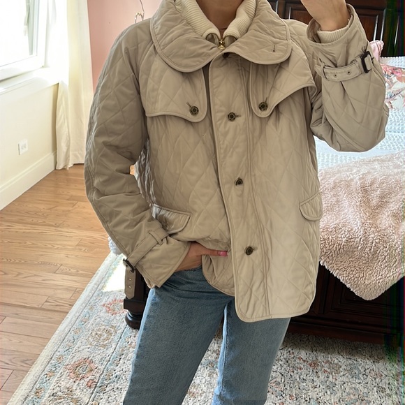 Talbots Quilted Equestrian Jacket Button Front Cowl Neck 1x Lightweight Khaki - Picture 3 of 13